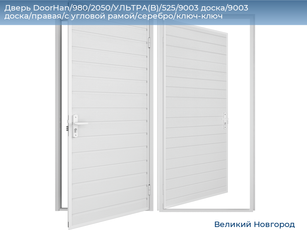 Дверь DoorHan/980/2050/УЛЬТРА(B)/525/9003 доска/9003 доска/правая/с угловой рамой/серебро/ключ-ключ, vnovgorod.doorhan.ru