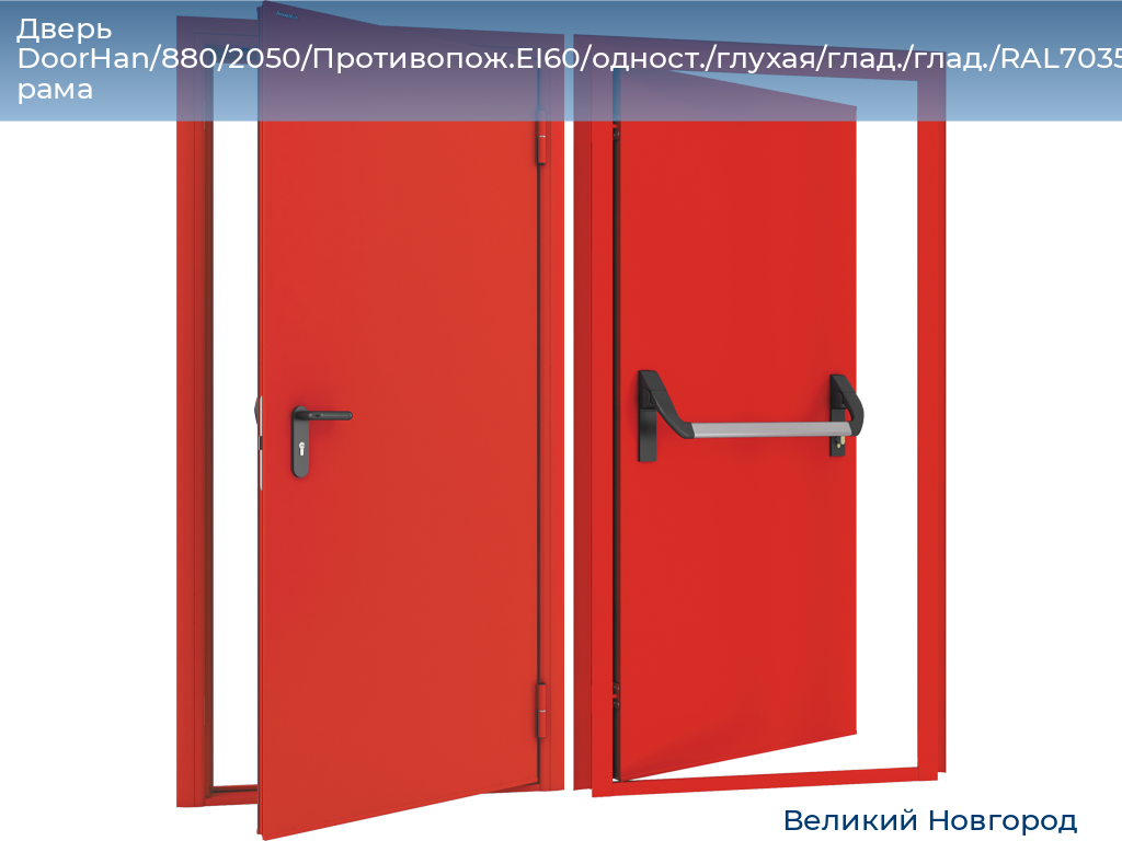Дверь DoorHan/880/2050/Противопож.EI60/одност./глухая/глад./глад./RAL7035/лев./угл. рама, vnovgorod.doorhan.ru