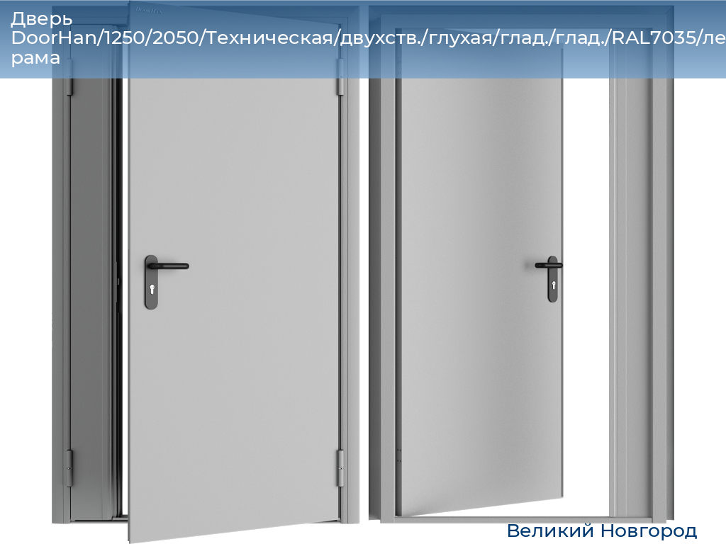 Дверь DoorHan/1250/2050/Техническая/двухств./глухая/глад./глад./RAL7035/лев./угл. рама, vnovgorod.doorhan.ru